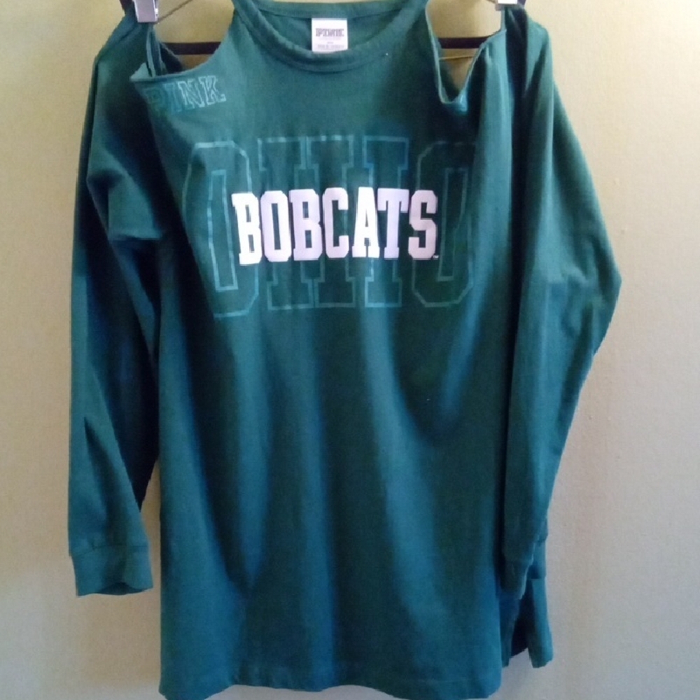 Womans XS PINK Victoria's Secret Green Long Sleeve Crew Neck Top Ohio Bobcats